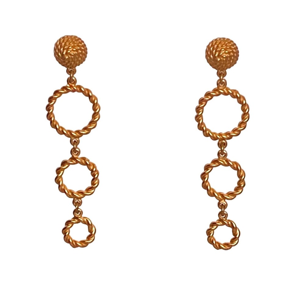 Anne Klein Couture Vintage Gold Tone Intertwined Circle Dangle Drop Earrings OS‎